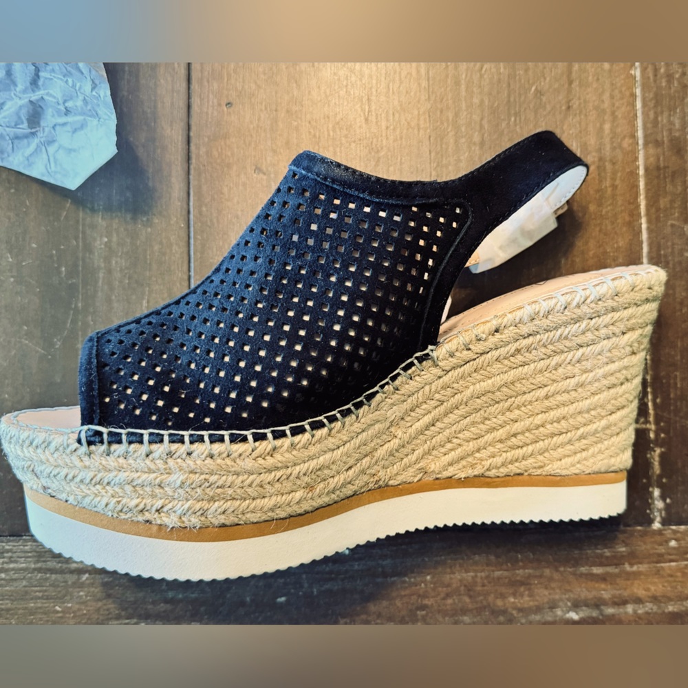 Neiman Marcus Women’s Caily Navy Suede Espadrille Wedge Sandal Shoes US 7.5 NWT